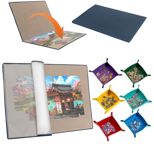Tektalk Foldable Jigsaw Puzzle Board with 6 Color Sorting Trays Portable Puzzle Mat with Dustproof Cover for Puzzle Storage Saver, Non-Slip Surface, Up to 2000 Pieces - Gray