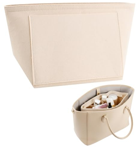 Organizador de Bolsos de Fieltro para Mujer, Organizador de Insertos para Bolsos de Mano, Organizer de Inserción con Múltiples Bolsillos para Tote Bag, Puede Almacenar Llaves Cosméticos(Beige, L)