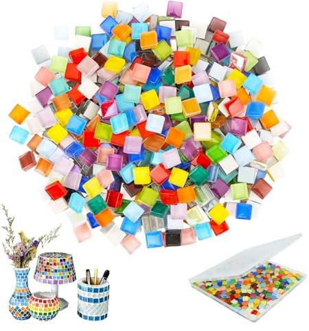 Pietre a mosaico per fai da te, 600 g, con scatola portaoggetti, mini mosaico, quadrate, mosaico, per progetti artistici, bagno, cucina, decorazione per la casa