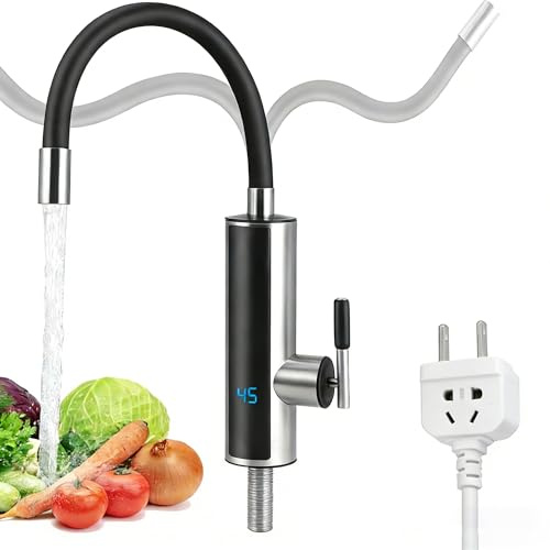 3300W Elektrischer Warmwasserhahn mit Durchlauferhitzer – Edelstahl LED-Armatur mit 360° Drehung & Temperaturanzeige – Sofortiger Heißwasserhahn für Küche und Bad