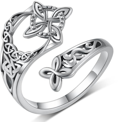 Witches Knot Ring, S925 Sterling Silver Ring, Witches Protection Knot Celtic Jewelry Rings, Handmade Witch’s Return-Knot Jewelry Gifts for Women (A01-One size)
