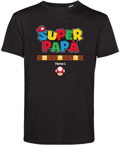 Teetaly - T-Shirt Personalizzata papà Gamer - Maglietta Festa del papà con Nome, Livello Sbloccato Stile Retro 8 Bit, Idea Regalo Originale in Cotone (IT, Testo, M, Regular, Regular, Nero)
