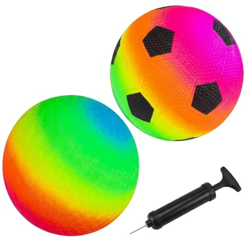 SrgPui 2 PCS Rainbow Ball with Pump, Soft Inflatable Ball, Beach Balls Inflatable, Bouncy Balls, Inflatable Football, Outdoor Activity Equipment, Sports Equipment Set