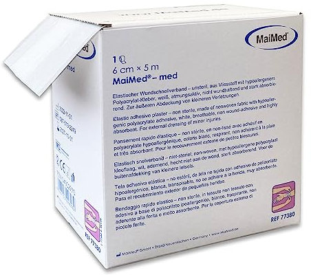 MaiMed med Pflaster Rolle 6cm x 5m Pflaster Box Wundpflaster Heftpflaster - Elastisch Weiß Sensitiv - Starke Klebekraft
