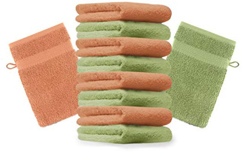 Betz 10 Stück Waschhandschuhe Premium 100% Baumwolle Waschlappen Set 16x21 cm Farbe orange und apfelgrün