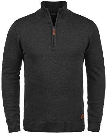 Blend Robin Herren Strickpullover Troyer Feinstrick Pullover Mit Stehkragen Und Reißverschluss, Größe:XXL, Farbe:Charcoal (70818)