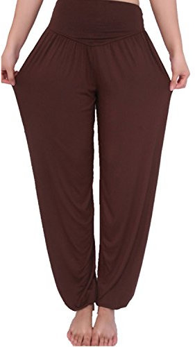 MEISHINE® Damen Modal Elastisch Haremshose Pluderhose Pumphose Ideal für Sport Yoga Tanz Jogging Dance (M, Braun)