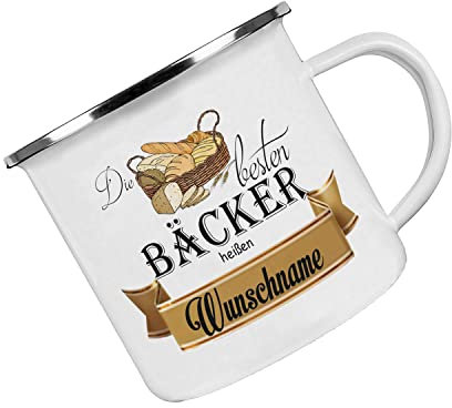 Crealuxe Emaille Tasse Die besten Bäcker heißen... Wunschname - Kaffeetasse mit Motiv, Campingtasse, bedruckte Emailletasse mit Wunschtext, Wunschname, Spruch oder Bildern