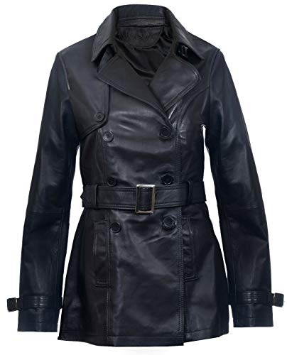 Infinity Leather Mujer 3/4 Verde Cordero Napa Cuero Trinchera Abrigo S