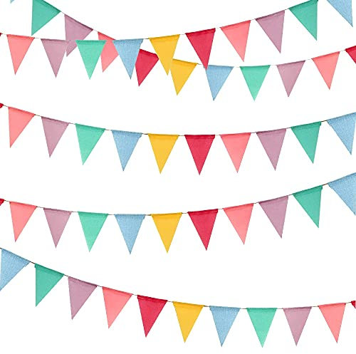 Jaragar 72 Flags 60Ft Fabric Bunting Banner, Imitated Linen Bunting Garlands Colorful Waterproof Pennant Flags Outdoor Indoor Hanging Decoration for Home, Garden, Wedding, Birthday, Party