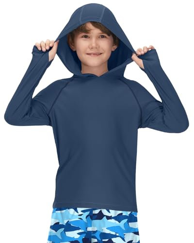 BesserBay Kinder Jungen Blau UV Shirt Kapuzen mit UV-Shutz UPF 50+ Schwimmshirt Bademode Rashguard 150