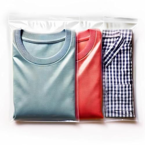 Buste per indumenti con chiusura a pressione trasparenti ideali come salvaspazio da viaggio e nel cambio stagione, per magliette, t-shirt, maglioni, abiti, vestiti / 12 sacchetti in plastica