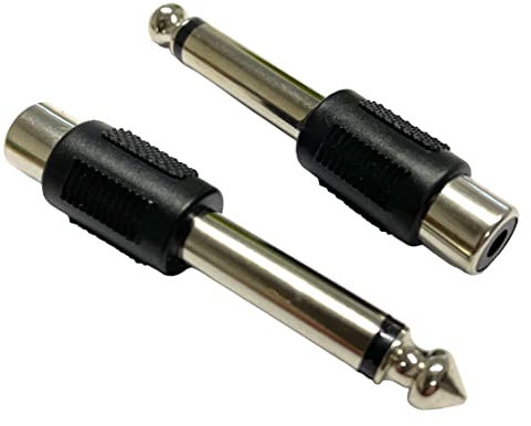 JAM2DAY 2 Pack of RCA Phono Female to 6.35mm Jack Male Adapters - Premium Quality Black Converter Plug