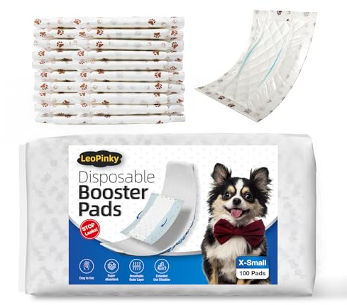 Leopinky Disposable Dog Diaper Booster Pads XS - 100 Count, Dog Diaper Liners for Male and Female Dogs, Inserts Fit Most Puppy Diapers - Pet Belly Bands and Male Dogs Wraps (Paws)
