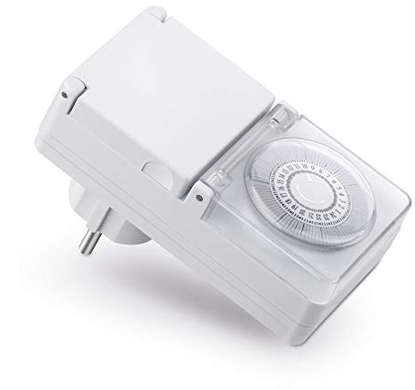 conecto Temporizador mecánico para enchufes, Interior y Exterior, Temporizador 24 Horas, 96 segmentos de conmutación, IP44, 3500W, Blanco