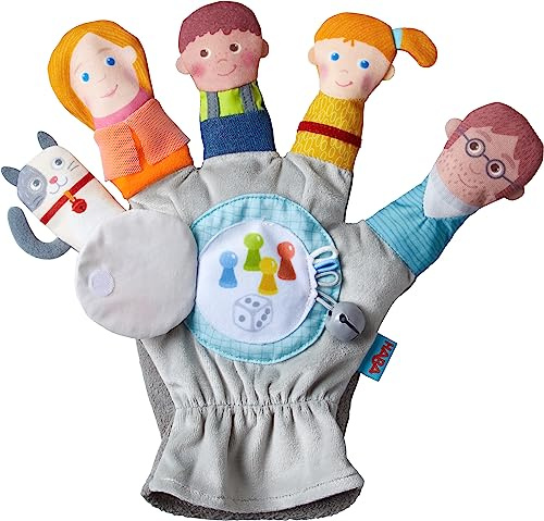 HABA - Gant marionnette Famille - Jouet en Peluche - Enfant - Imagination - Jeu de rôle - 18 Mois
