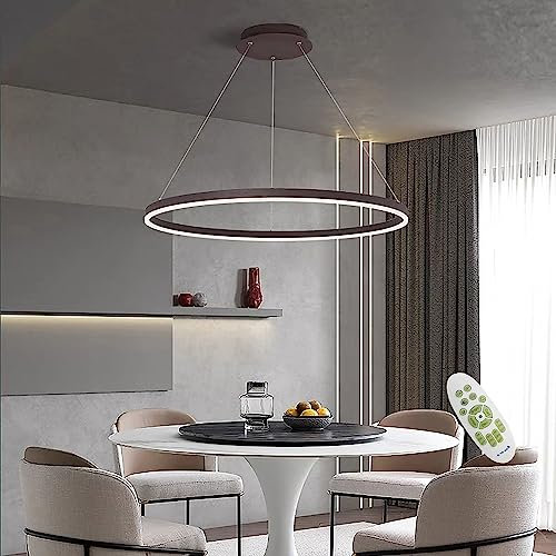Lampe À Suspension Moderne Table À Manger LED Lampe Suspendue Anneaux avec Télécommande Dimmable Salle À Manger Lampe Pendentif Hauteur Réglable Salon Cuisine Salle À Manger Lustre (Taille : Brown 60