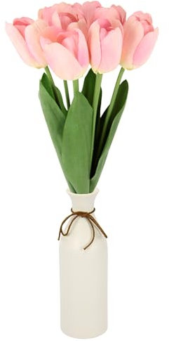 Flair Flower Real-Touch Tulpen in Vase künstlich Tulpenstrauß Einzelblumen Kunstblumen Frühjahrsdeko Blume Frühjahrsdeko Osterdeko Mittelstück Deko Seidenblume Kunsttulpe Tischdeko Floristik