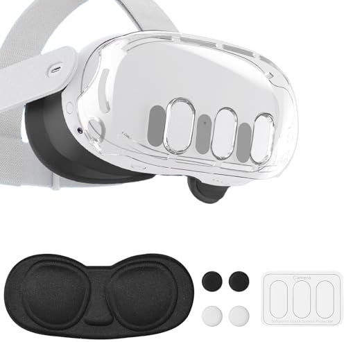 Accessories VR para Meta Quest 3, Anti-Arañazos Plástico Cubierta Protectora Carcasa Protector de Lente de Vidrio Templado Tapas de Joystick Juego Compatible con Oculus Quest 3