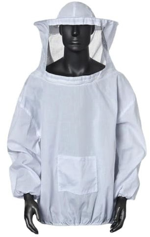 WAXCMXYH Professionelle Imkerjacke Weiß Große Imkeranzug Langarm Kapuze Pull Over mit Hut Schleier Kittel Schutzanzug für Imker