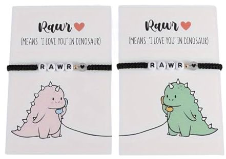 Freundschaftsarmbänder Dino - Pärchen Armbandänder - Freundschaftsarmbänder set 2 Stück - Geschenk für Freunde, Pärchengeschenk - Geschenkidee Armband - Rawr Dinosaurier Karte
