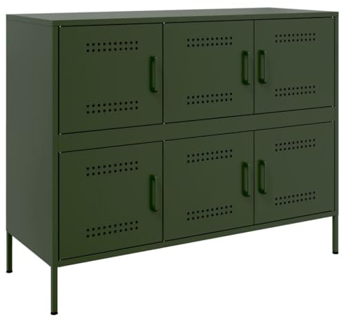 vidaXL Sideboard, Kommode mit Stauraum, Schrank Beistellschrank Verstellbare Schraubfüße, Wohnzimmer Anrichte Highboard, Industrie-Stil, Olivgrün Kaltgewalzter Stahl