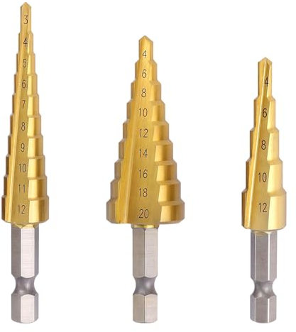 CeyMlem 3 Stück Stufenbohrer Set, Stufenbohrer Mit Sechskantschaft, Kegelbohrer, Kurze Länge, Bohrer Für Lochbohrungen, Für Metall, Holz, Metallbohrer Set 3-12 mm, 4-12 mm, 4-20 mm