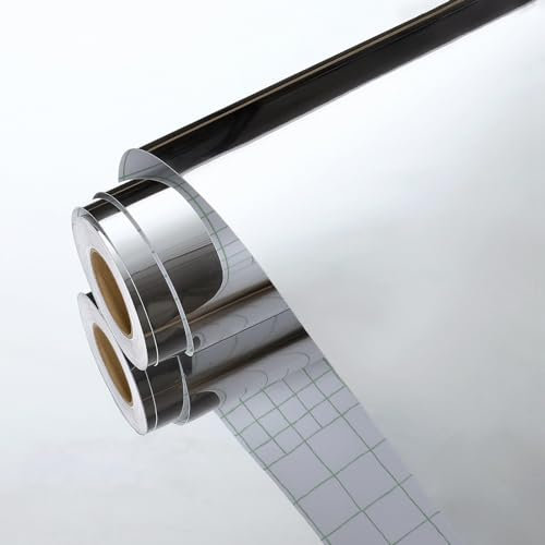 Yullpaper Selbstklebende Tapete Spiegelfolie Silber Klebefolie Möbel Spiegel Folie für Arbeitsplatte Wand Tapeten Wohnzimmer Flur Küchenfolie Schränke Flexibel Möbelfolie Selbstklebend 60cm x 800cm