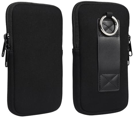 Funda de neopreno para teléfono móvil, con cremallera para cinturón para iPhone 16, 16e, 15, 14, 13, 12, 11 Pro, iPhone SE X XS, Samsung Galaxy S25, S24, S23, S22, S21, Pixel 8, 7 (negro, M)
