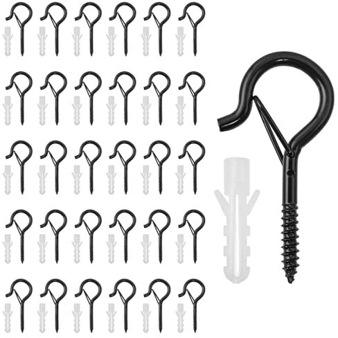 Hevysuo 30 Pezzi Ganci a Vite in Acciaio al Carbonio M4 Nero,Ganci a Vite per Piante,Tazze,Art Deco Soffitto,Ganci da Soffitto in Acciaio Inox,Occhielli a Vite Multiuso