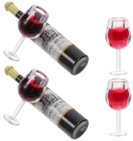 BESPORTBLE 2 Set Mini Bottiglie Vino Decorazioni Per Foto Mini Case Bottiglie Cibo In Miniatura Giocattoli Cibo E Bevande In Miniatura Tazze Vino Mini Tazze Per Casa