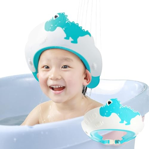 Cuffia per baby shower, cuffia da doccia per bambini, protezione per occhi e orecchie, per bambini da 0 a 9 anni, a forma di dinosauro, rende il bagnetto più divertente