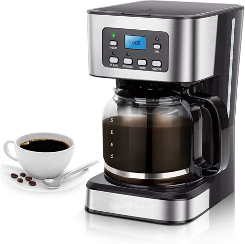 Cafetera programable, máquina con jarra térmica para 10 tazas con molinillo y apagado automático, preparación rápida para uso doméstico y en la oficina, jarra de cristal