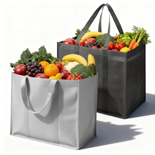 LXUEJIE 2 Stück Faltbare Einkaufstasche, Große Wiederverwendbare Einkaufstaschen, Stabiler Griff & Leicht zu Falten für Einkaufen, Camping, Arbeit (Schwarz+Grau)