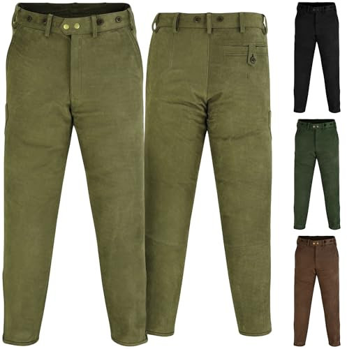 German Wear Lange Jagd- und Trachtenlederhose aus Büffelleder – Robuste Nubuckleder-Hose mit Reißverschluss am Bein für Jäger und Outdoor-Aktivitäten - Jagdgrün - 48