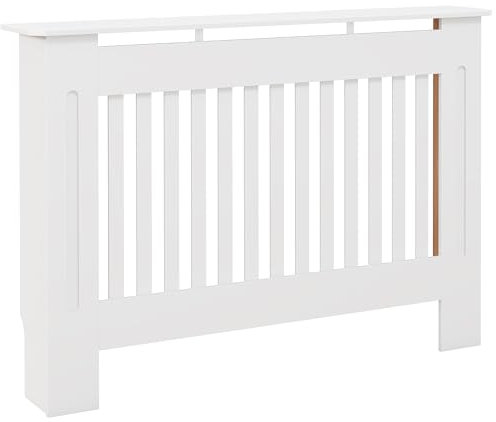 HOMCOM Slatted Radiator Cover Painted Cabinet MDF Lined Grill in White (112L x 19W x 81H cm)