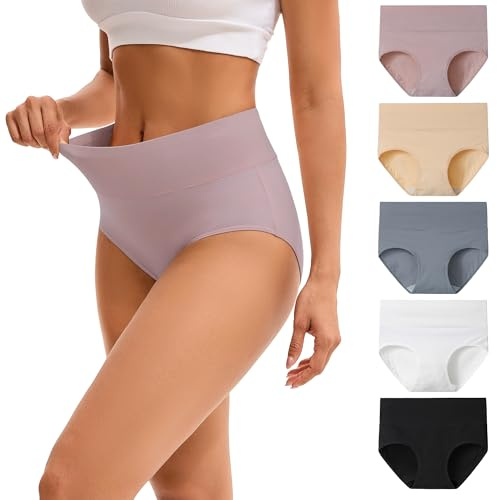 INNERSY Culotte Femme Coton Taille Haute Slip Confort Shorty Doux Lot de 5 | Sous-vêtements Confortable, Couverture Complète, Sans Étiquette, Entrejambe 100% Coton, Post Accouchement, Sport, Quotidien