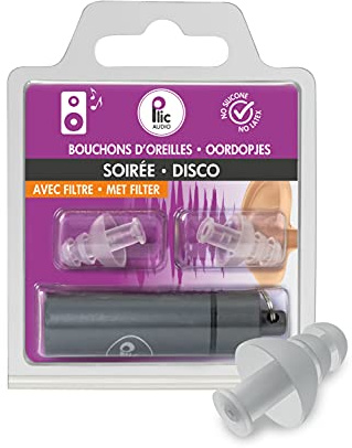 PLIC AUDIO - Bouchons d'Oreilles Soirée/Concert/Discothèque - Atténuation 18dB - Protection Auditive Ultra Confortable - 2+1 Corolles et Double Filtre - Hypoallergéniques et Réutilisables