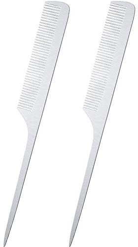 2 Pieces Metal Tail Combs Stainless Steel Rat Tail Combs with Parting Tip Teasing Pintail Barber Comb Hair Styling Cutting Comb for Hair Stylist Women Men