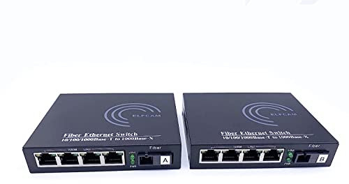 Elfcam® - Gigabit Ethernet LWL Medienkonverter Glasfaser 10/100/1000 Mbps inklusive Mini-GBIC (SFP) (4 RJ45 Port *4 RJ45 Port)