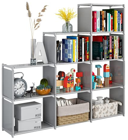 JIUYOTREE Bücherregal mit 9 Fächern würfelregal aufbewahrungsregal regalsystem Zur Aufbewahrung von Büchern, Kleidung, Kisten, Spielzeug, grau