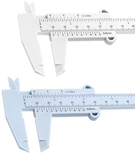 6 pouces 150 mm Mini pied à coulisse en plastique à double échelle pied à coulisse, outil de mesure de pied à coulisse, pour menuiserie, étudiant, mesure de bijoux, etc. (blanc et bleu)