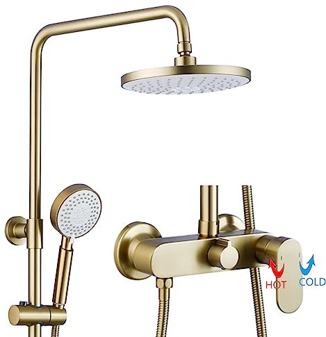 Duschsystem Gold, ESOP Duscharmatur mit Einhebelmischer, Regendusche mit Armatur, Höhenverstellbar Duschsäule Duschset, 20cm ABS Duschkopf, Handbrause mit 3 Funktionen