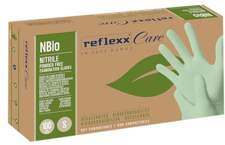 Reflexx NBio, guanti in nitrile Eco-friendly, senza polvere, gr. 3,5 (M), taglia S