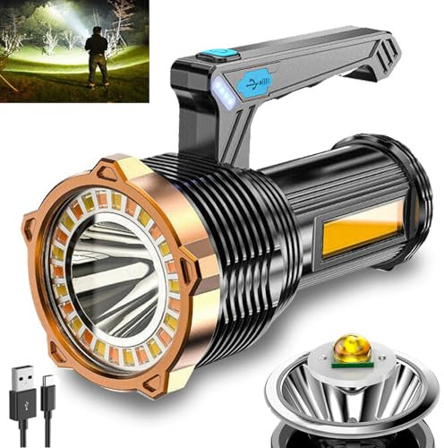 Wrrozz LED Flashlight USB Rechargeable, Super Brightest Flashlight with Sidelight and Hooks, 8 Modes Lighting, 19X LED, High Powered, Waterproof Tactical Torch Camping Portable Handheld