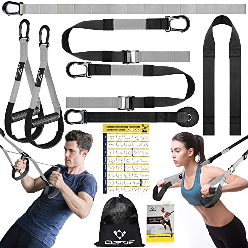 Suspension Trainer, Sling Trainer with Door Anchor for Full Body Workout | Adjustable Sling Trainer for Home with Handle Door Anchor Attachment Carry Bag, Exercise Instructions
