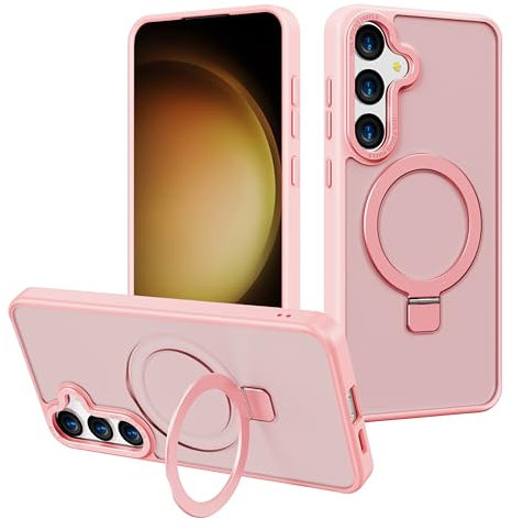 Magnetico Cover Compatibile con Samsung Galaxy S23,Traslucida Matte Sottile Custodia con Supporto ad Anello,Pink