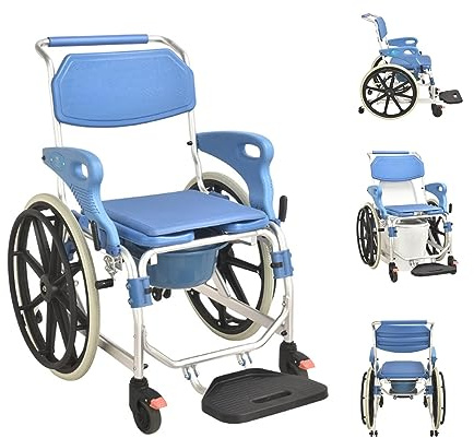 3-In-1 Commode Wheelchair With Pedal & Lockable Casters - Detachable Bucket, Shower Chair, Bathroom Bath Stool - Wheeled Commode Chair For Mobility And Convenience