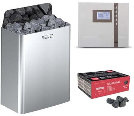 Harvia The Wall Poêle pour sauna avec commande EOS ECON et pierres de sauna 400 V (chromé, 6 kW)