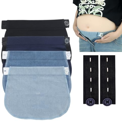 WUSJCOF Pack of 4 Pants Waist Extender, Pregnancy, Trouser Button Extension, Pregnant Women, Button Extension for Trousers (Black, Blue, Light Blue, Dark Blue), 多色